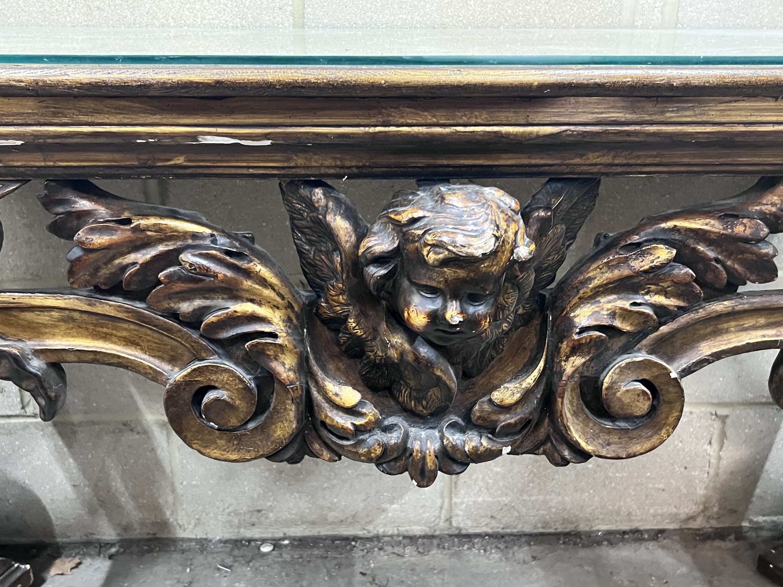 An 18th century style giltwood and composition console table, width 170cm, depth 65cm, height 82cm